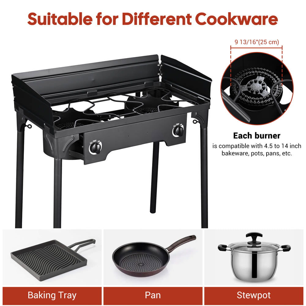 32" Outdoor Burner Double Propane Stove with Stand