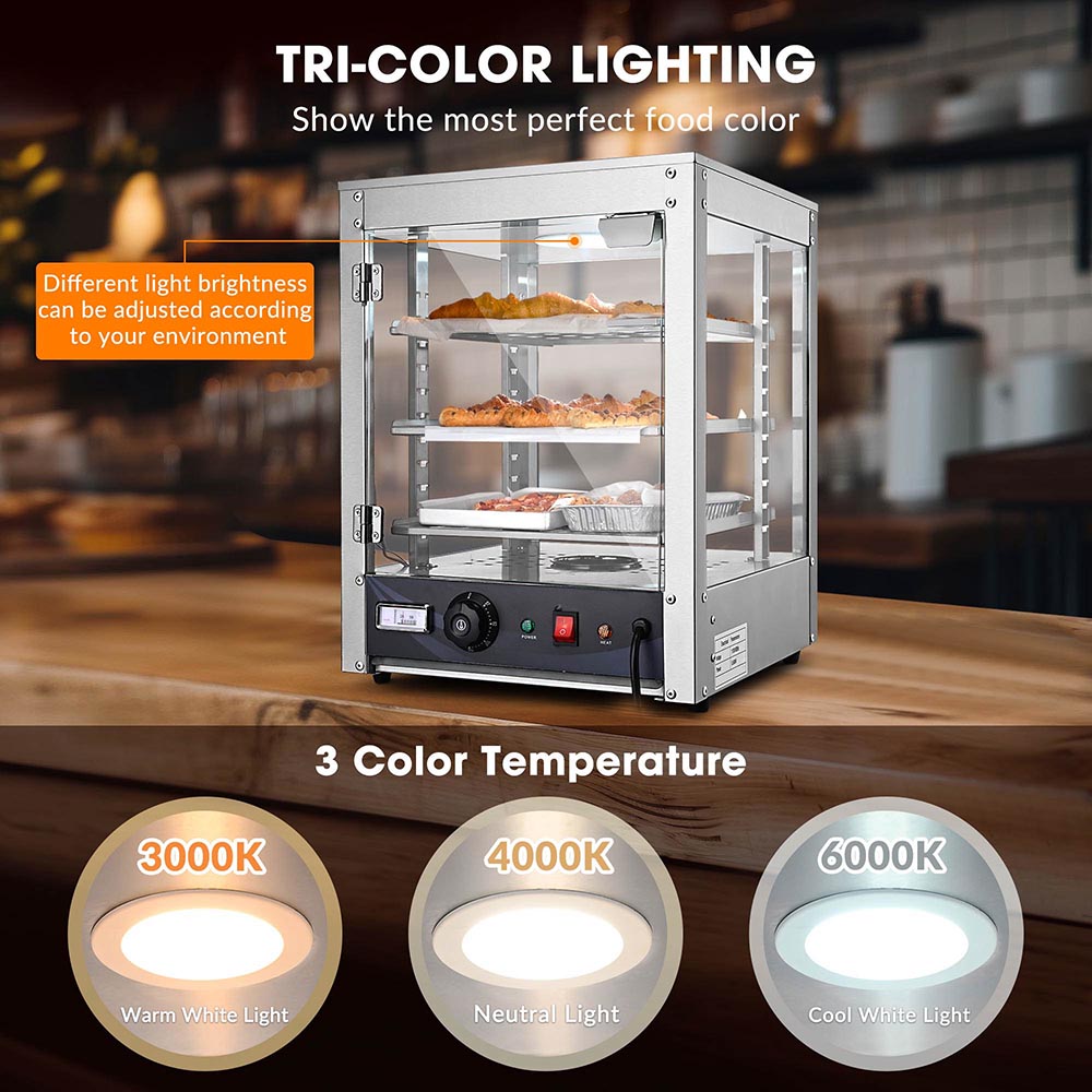 Pizza Food Warmer Commercial Countertop Display Case – 3-Tier