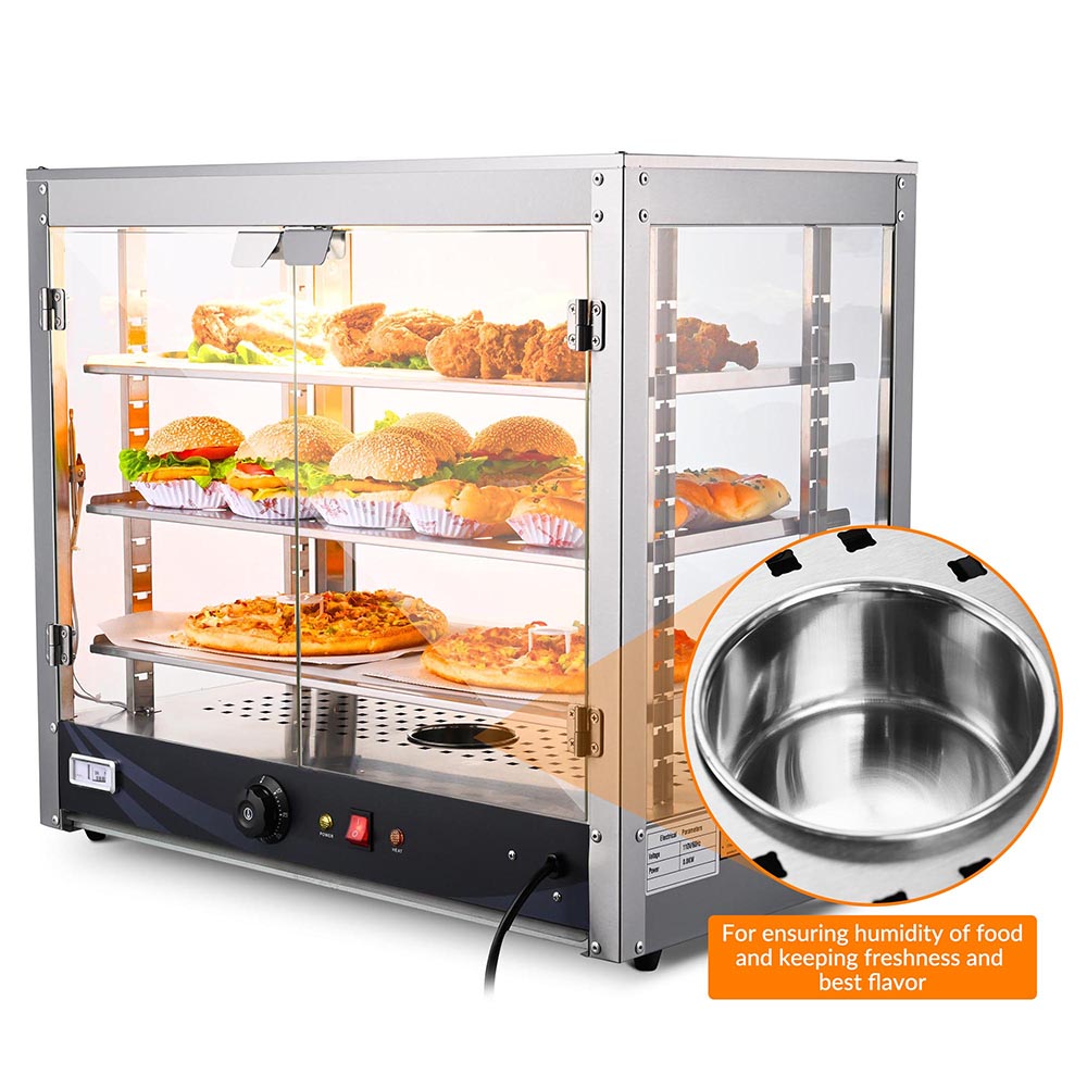Pizza Food Warmer Commercial Countertop Display Case 3-Tier 27x15x24