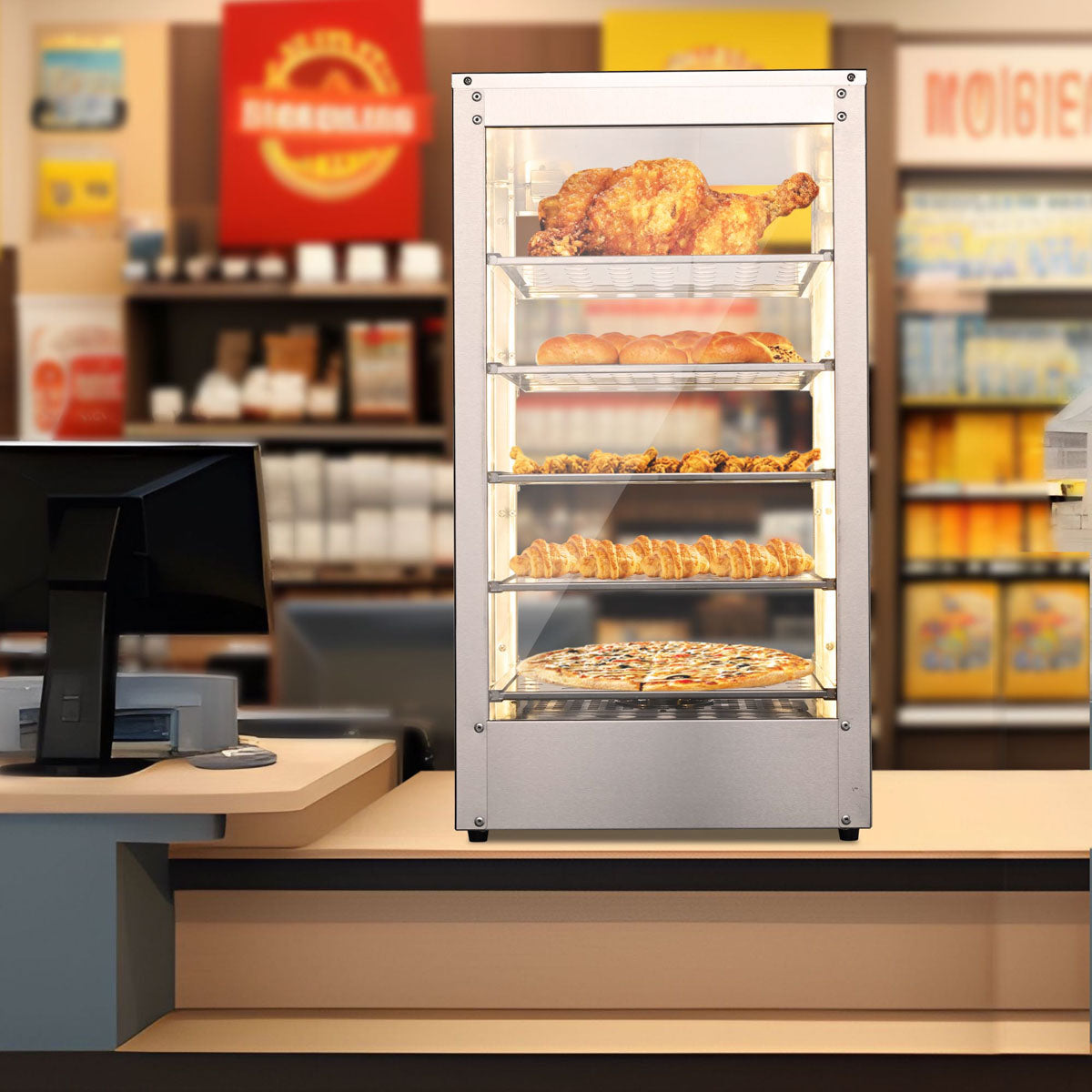Pizza Food Warmer Commercial Countertop Display Case 5-Tier 15x15x28