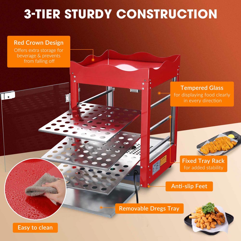Pizza Food Warmer Commercial Countertop Display Case 3 Tier