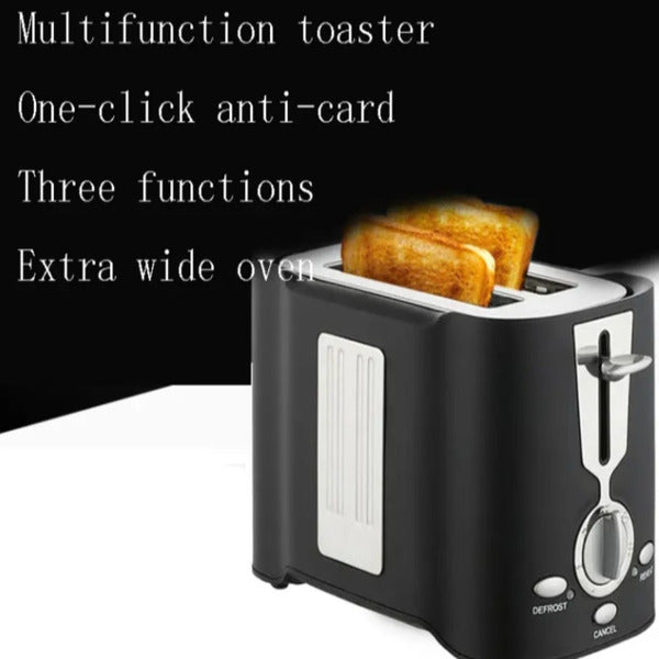 2-slice toaster, fast and even results every time, wide slots fit any size bread, drop-down crumb tray, easy to clean, stainless steel