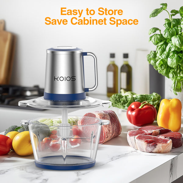 KOIOS AMJ-106 food processor single blade single bowl blue, 300W, 120V/60Hz, with a set of four blades