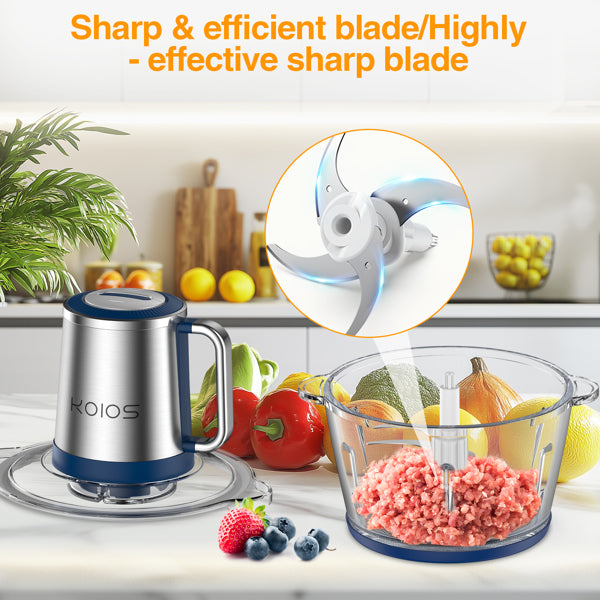 KOIOS AMJ-106 food processor single blade single bowl blue, 300W, 120V/60Hz, with a set of four blades