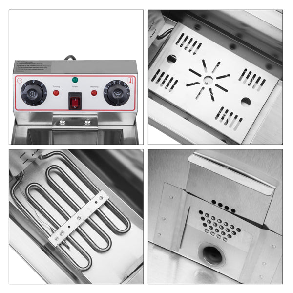 Standard EH101V, 1700W 12.5quart/11.8L electric fryer silver stainless steel single tank/timing/temperature control/ETL power cord