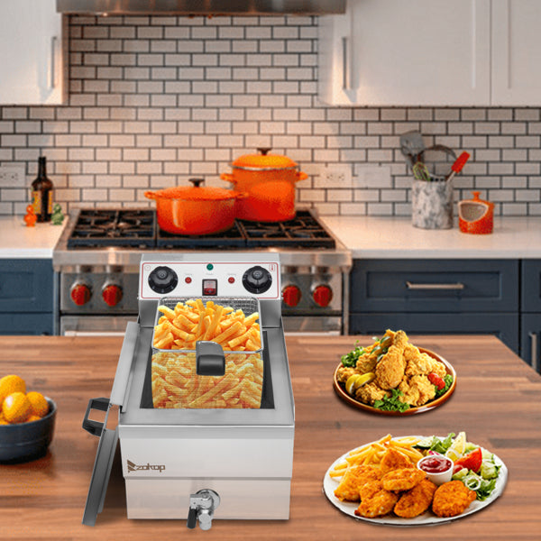 Standard EH101V, 1700W 12.5quart/11.8L electric fryer silver stainless steel single tank/timing/temperature control/ETL power cord