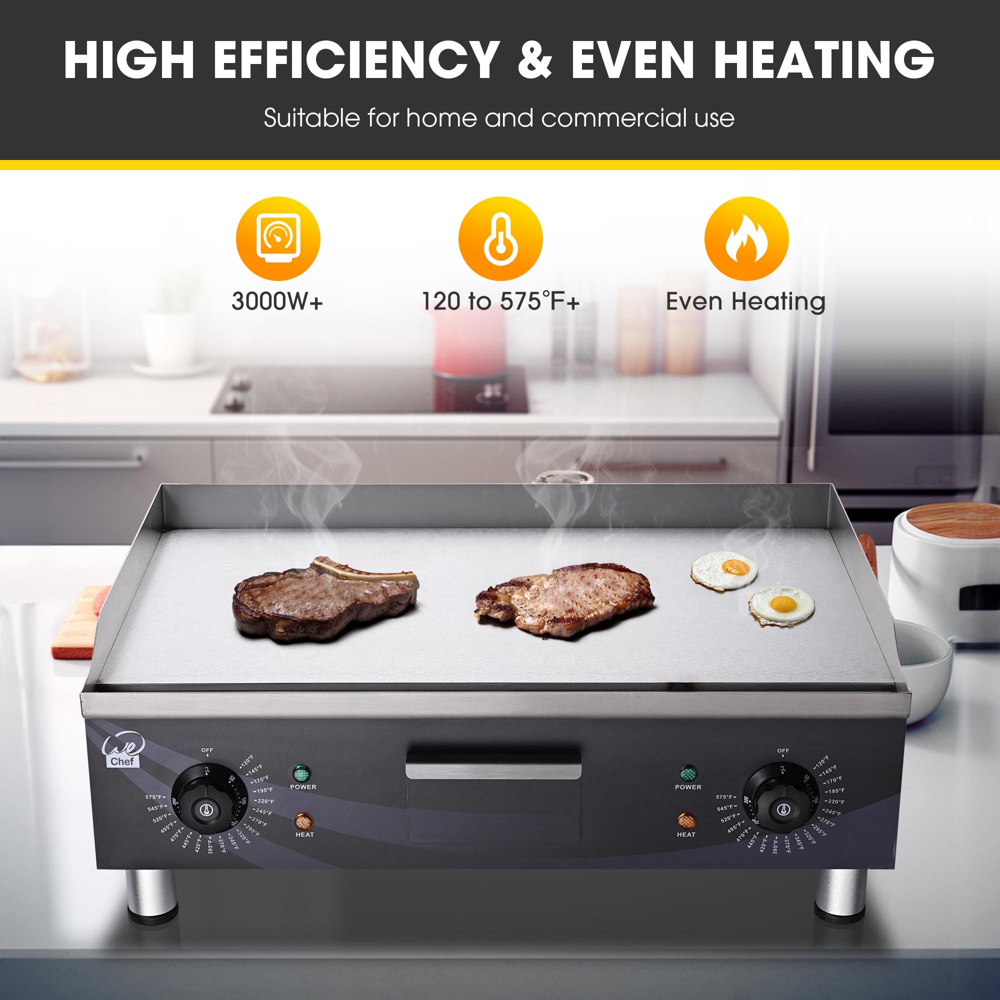 Electric Countertop Griddle Flat Grill 24in 3500W