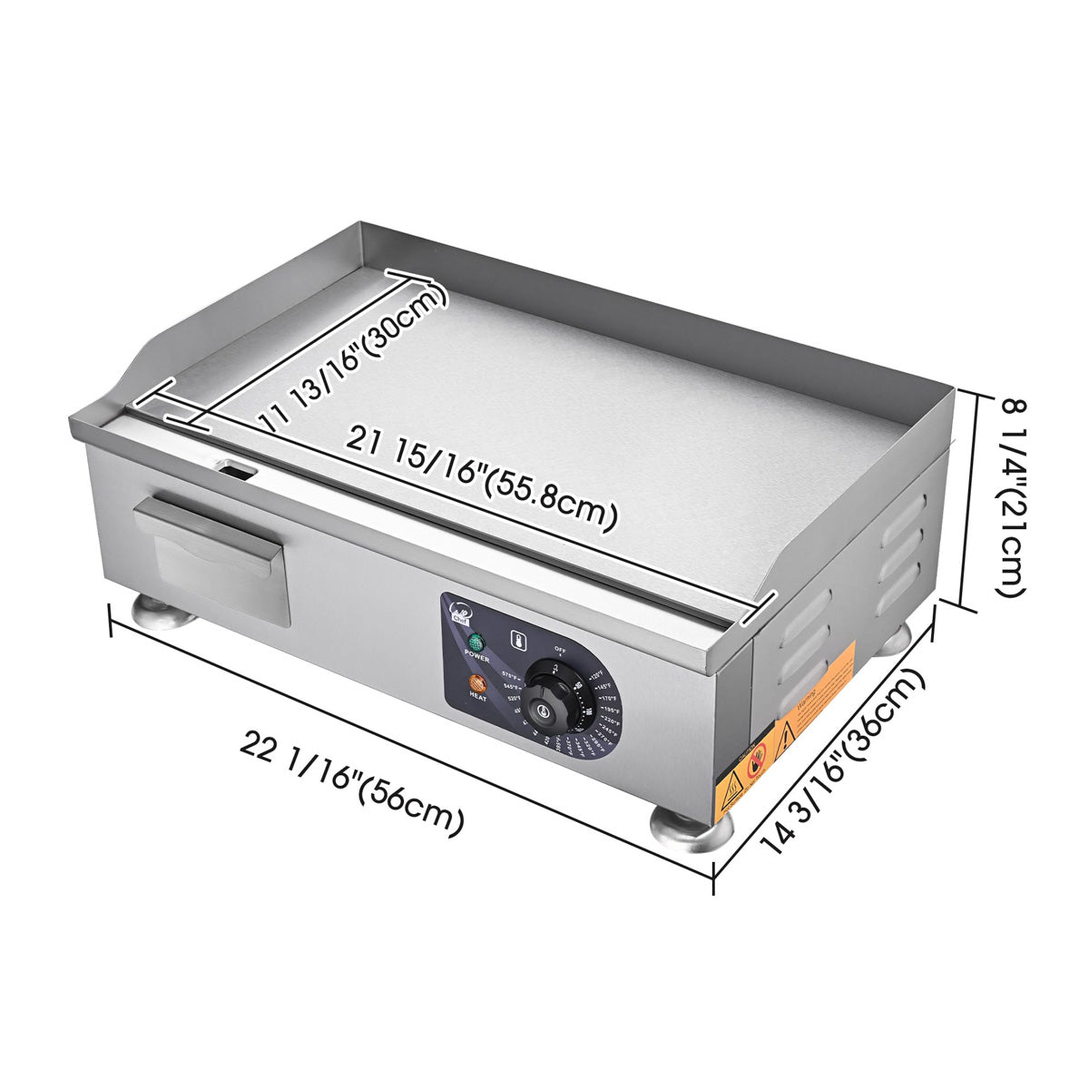 Electric Griddle with Lid Flat Top Grill 22in 3000W