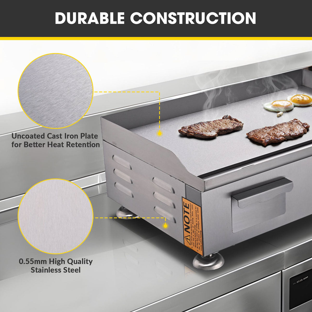 Electric Griddle with Lid Flat Top Grill 22in 3000W