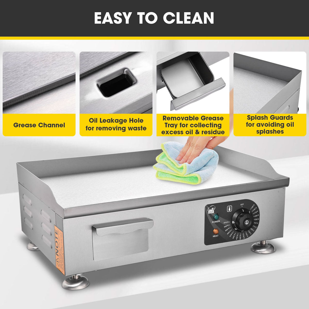 Electric Griddle with Lid Flat Top Grill 22in 3000W