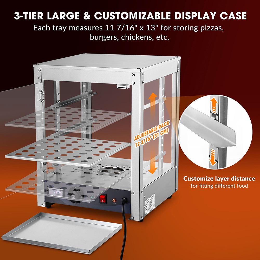 Pizza Food Warmer Commercial Countertop Display Case – 3-Tier