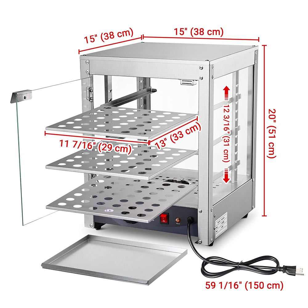 Pizza Food Warmer Commercial Countertop Display Case – 3-Tier