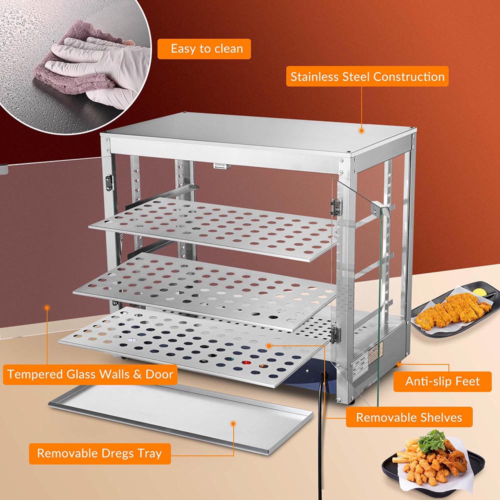 Pizza Food Warmer Commercial Countertop Display Case 3-Tier 27x15x24