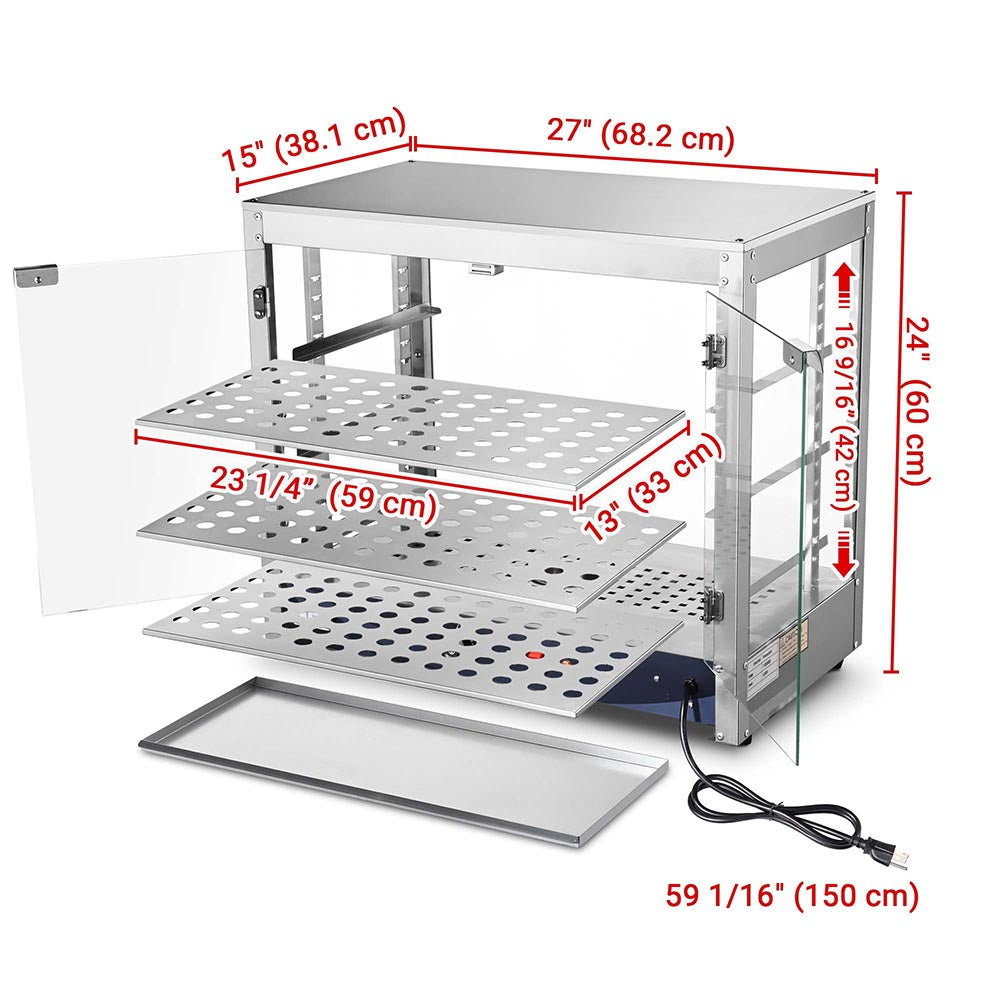Pizza Food Warmer Commercial Countertop Display Case 3-Tier 27x15x24