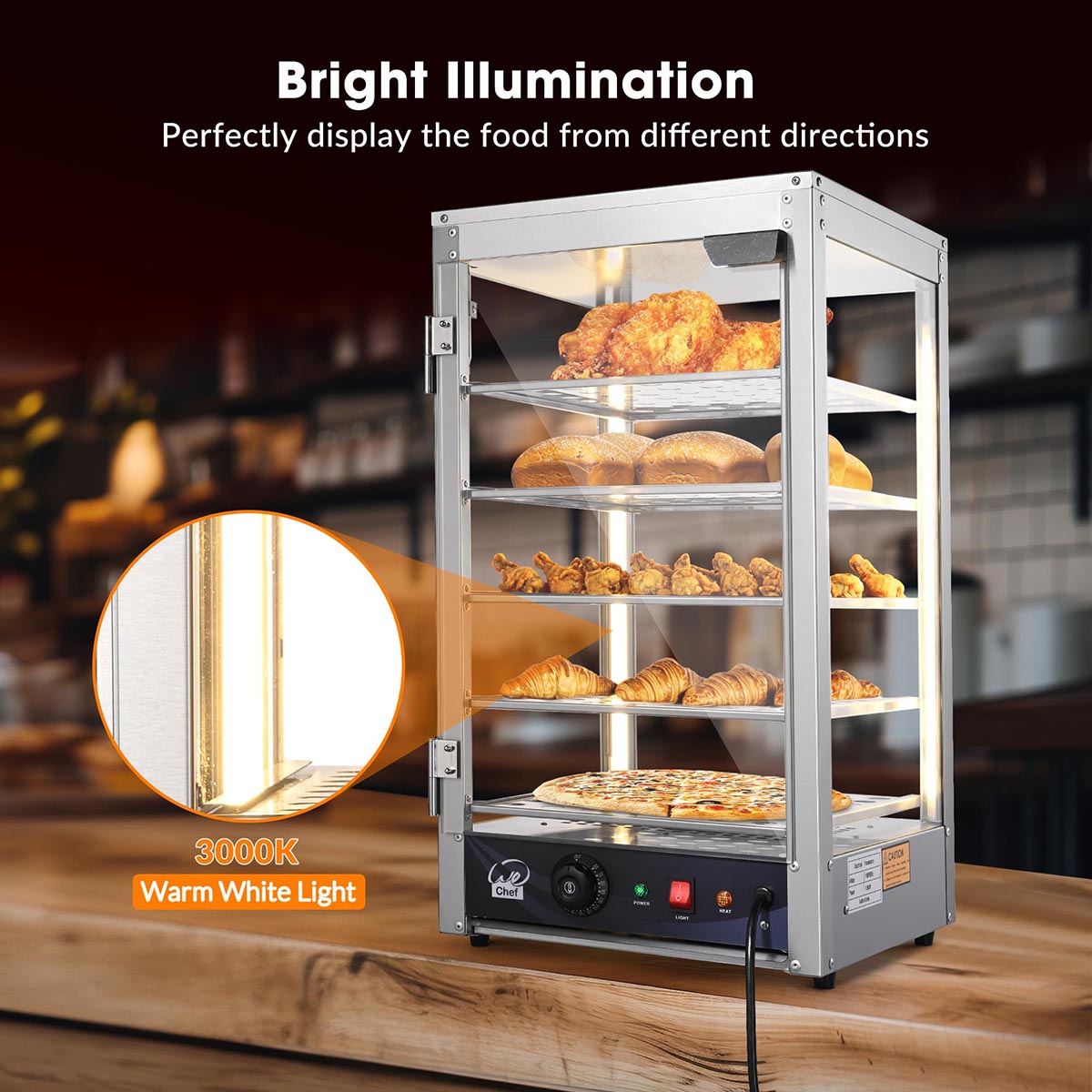 Pizza Food Warmer Commercial Countertop Display Case 5-Tier 15x15x28