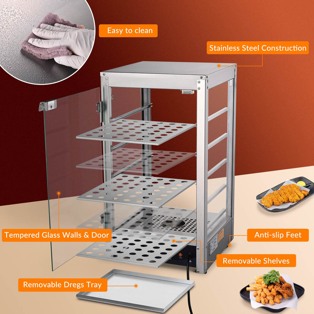Pizza Food Warmer Commercial Countertop Display Case 5-Tier 15x15x28