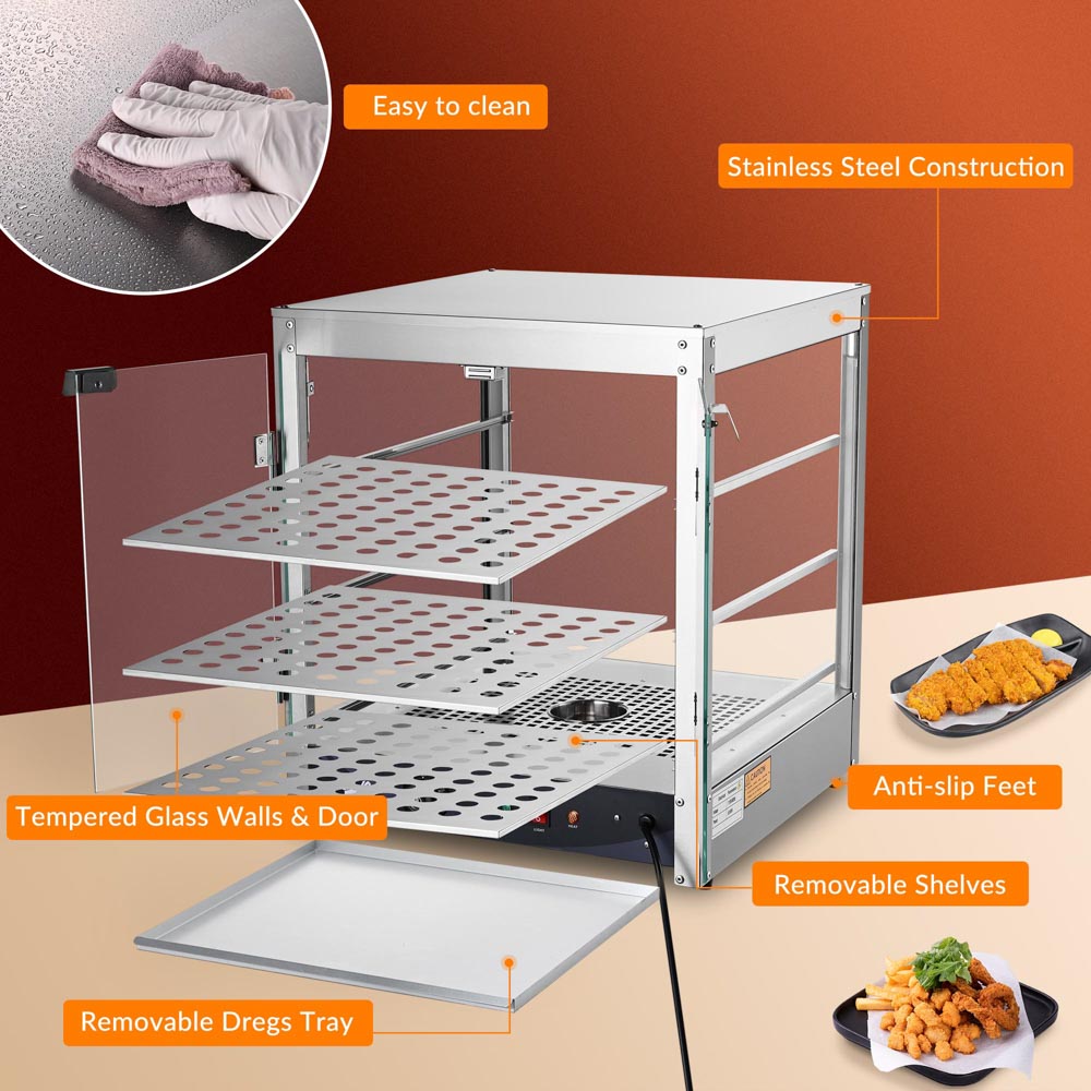 Pizza Food Warmer Commercial Countertop Display Case 3 Tier