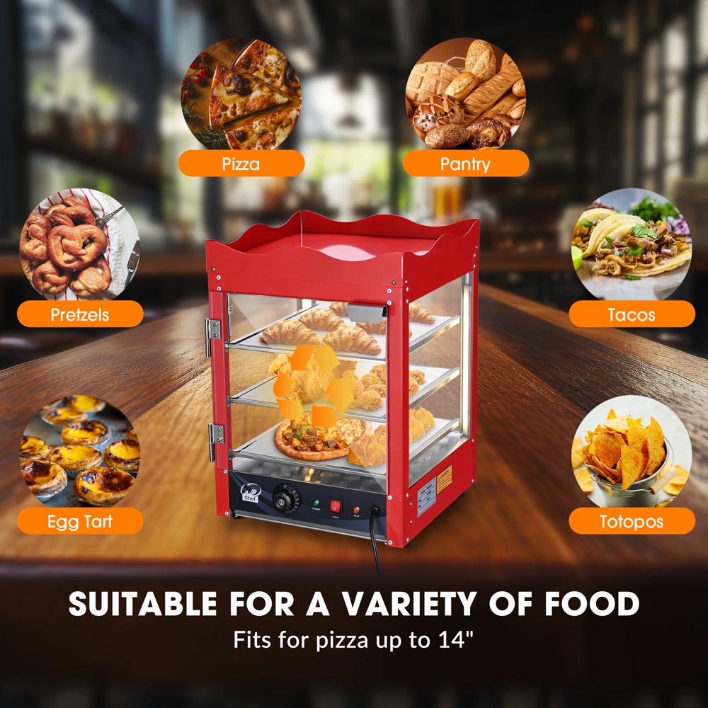 Pizza Food Warmer Commercial Countertop Display Case 3 Tier