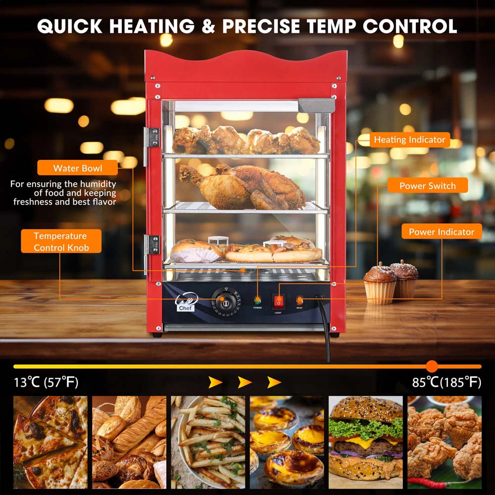 Pizza Food Warmer Commercial Countertop Display Case 3 Tier