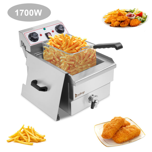 Standard EH101V, 1700W 12.5quart/11.8L electric fryer silver stainless steel single tank/timing/temperature control/ETL power cord