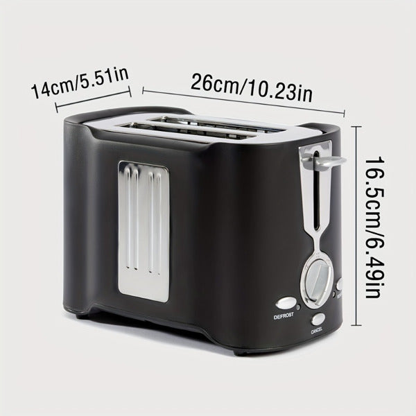 2-slice toaster, fast and even results every time, wide slots fit any size bread, drop-down crumb tray, easy to clean, stainless steel
