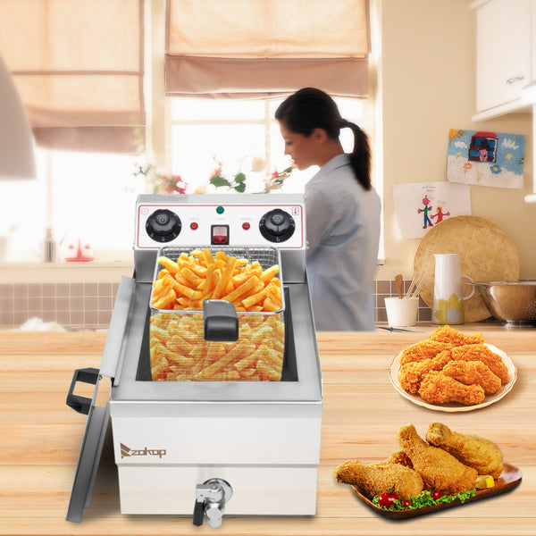 Standard EH101V, 1700W 12.5quart/11.8L electric fryer silver stainless steel single tank/timing/temperature control/ETL power cord
