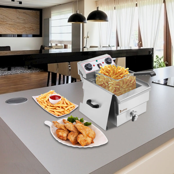 Standard EH101V, 1700W 12.5quart/11.8L electric fryer silver stainless steel single tank/timing/temperature control/ETL power cord