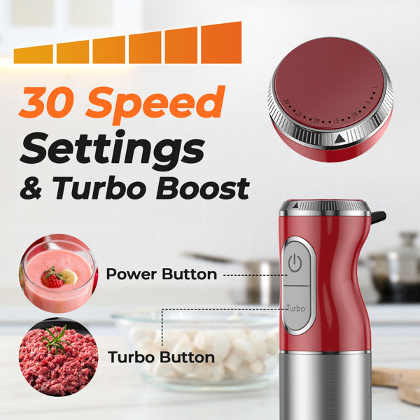 450W Immersion Blender 5 in 1 Electric Hand Blender,30 Speed Mode with Mixing Beaker,Chopper,Whisk and Milk Frother For Baby Food