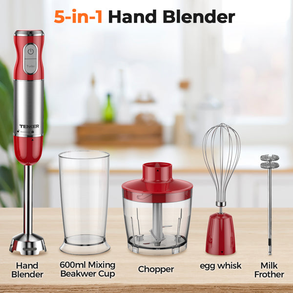 450W Immersion Blender 5 in 1 Electric Hand Blender,30 Speed Mode with Mixing Beaker,Chopper,Whisk and Milk Frother For Baby Food