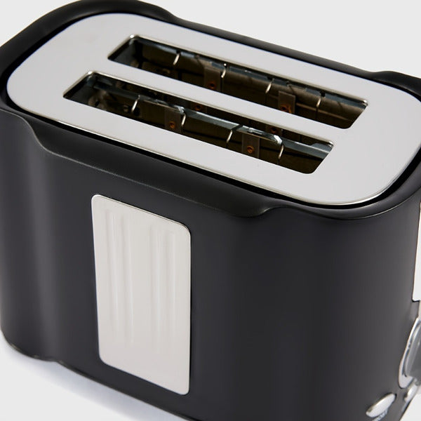 2-slice toaster, fast and even results every time, wide slots fit any size bread, drop-down crumb tray, easy to clean, stainless steel