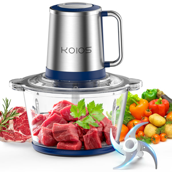 KOIOS AMJ-106 food processor single blade single bowl blue, 300W, 120V/60Hz, with a set of four blades