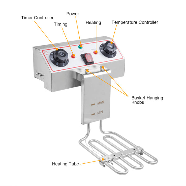 Standard EH101V, 1700W 12.5quart/11.8L electric fryer silver stainless steel single tank/timing/temperature control/ETL power cord