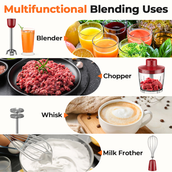 450W Immersion Blender 5 in 1 Electric Hand Blender,30 Speed Mode with Mixing Beaker,Chopper,Whisk and Milk Frother For Baby Food