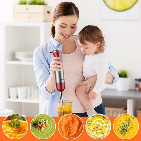450W Immersion Blender 5 in 1 Electric Hand Blender,30 Speed Mode with Mixing Beaker,Chopper,Whisk and Milk Frother For Baby Food