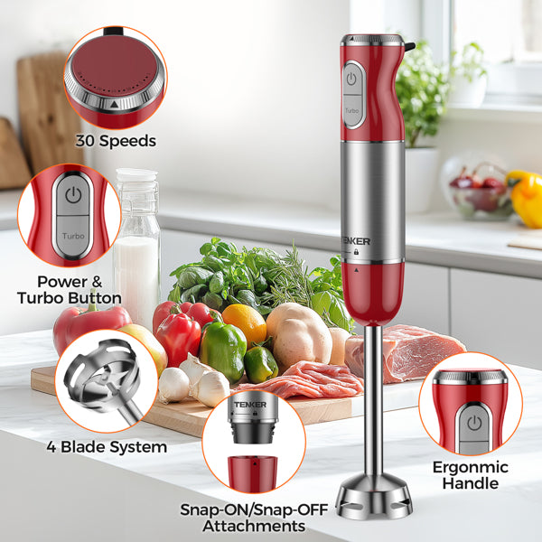 450W Immersion Blender 5 in 1 Electric Hand Blender,30 Speed Mode with Mixing Beaker,Chopper,Whisk and Milk Frother For Baby Food