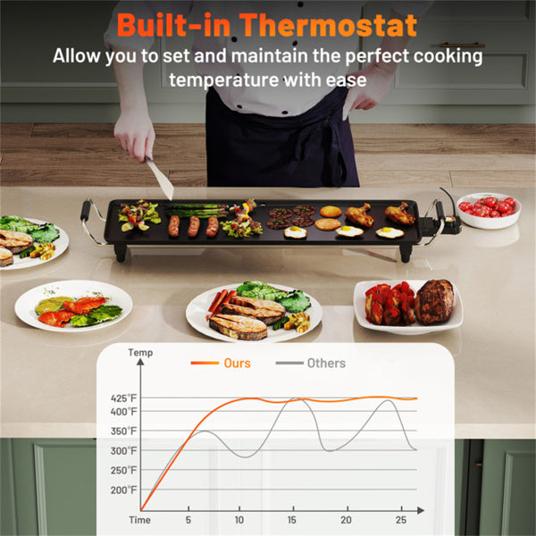 27-inch large electric grill with adjustable temperature