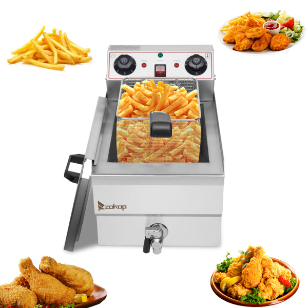 Standard EH101V, 1700W 12.5quart/11.8L electric fryer silver stainless steel single tank/timing/temperature control/ETL power cord