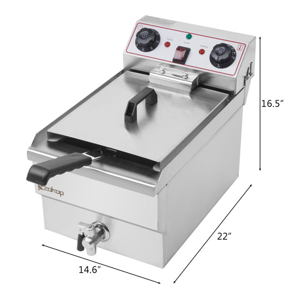 Standard EH101V, 1700W 12.5quart/11.8L electric fryer silver stainless steel single tank/timing/temperature control/ETL power cord