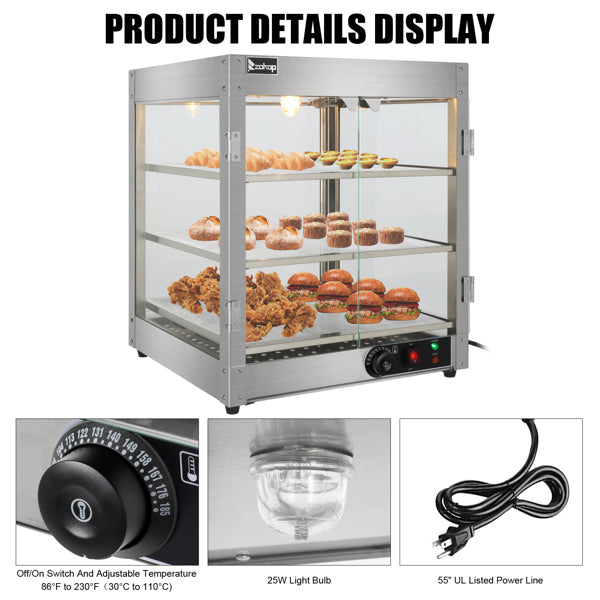 NB-03 Commercial Food Warmer Display Cabinet – 3-Tier