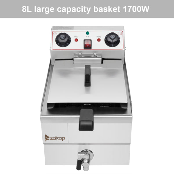 Standard EH101V, 1700W 12.5quart/11.8L electric fryer silver stainless steel single tank/timing/temperature control/ETL power cord